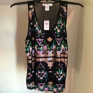 VINTAGE Y2K Say What? Sequin Aztec Sleeveless Tank Top